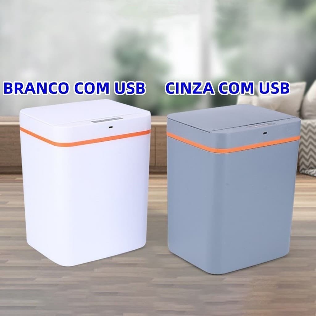 Lixeira Inteligente Automática Compacta 15L Banheiro Cozinha com usb