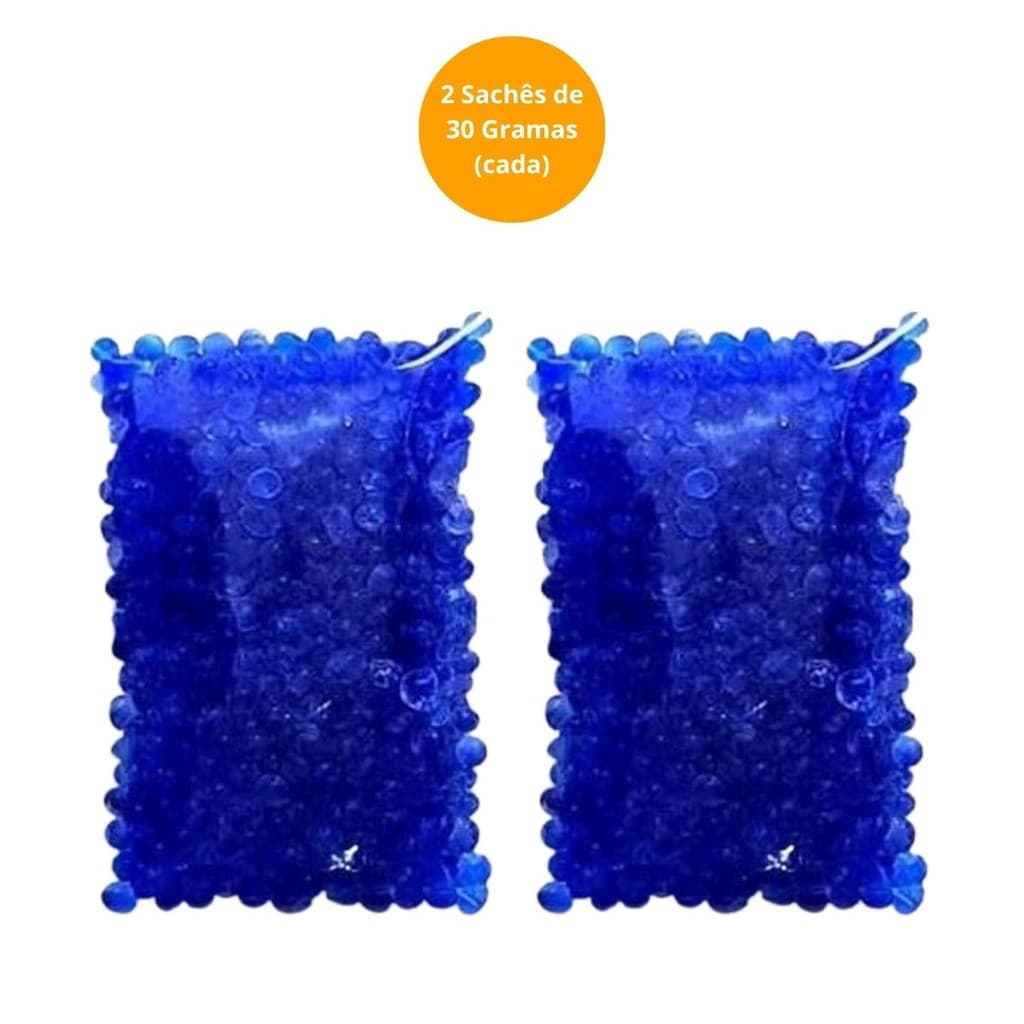 Silica Gel Azul 30g Kit 2 Sachês Desumidificador Aparelho Auditivo Guarda-Roupas Câmera Fotográfica Cola Cílios