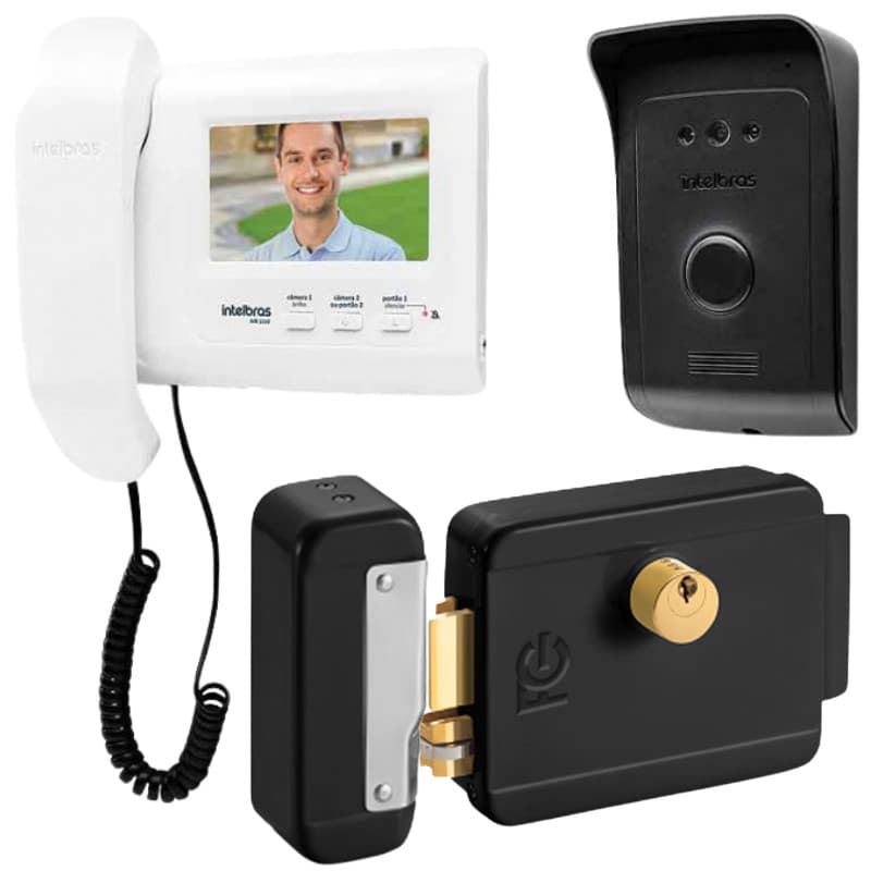 Kit 1 Vídeo Porteiro Interfone IVR 1010 + 1 Fechadura Preta Reversível FCFEC01N IVR1010