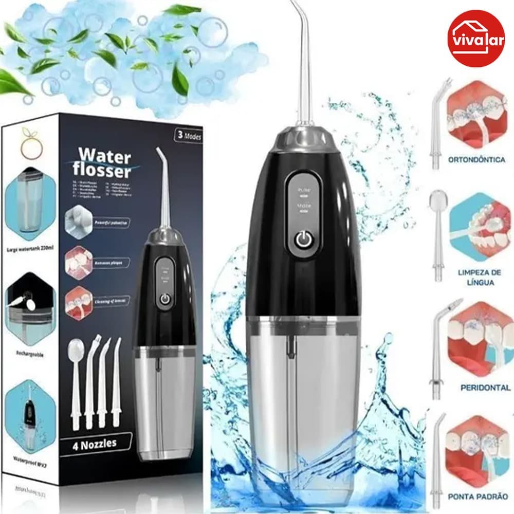 Irrigador Oral Water Flosser Recarregável - Sem Fio e Portátil com Bateria Durável