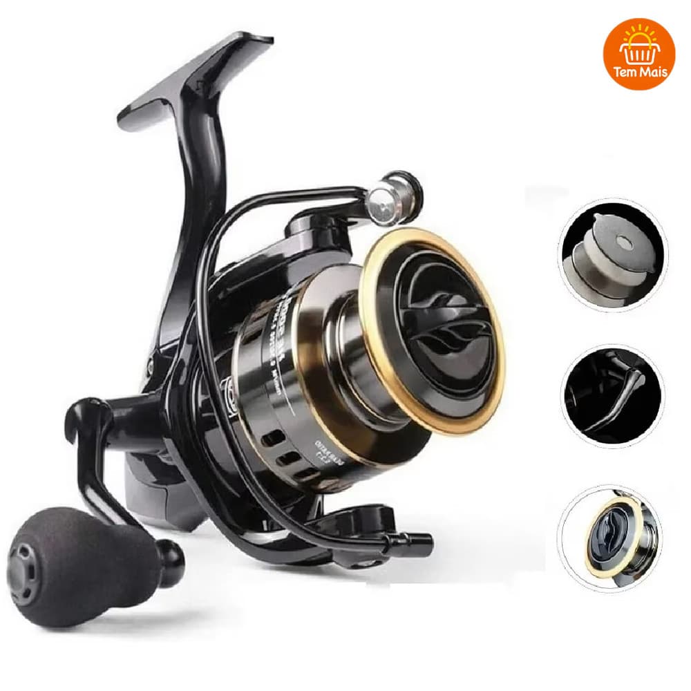 Carretilha Moinho HE Tamanhos 1000 a 7000 Carretel Metálico EVA 10kg Tração Água Salada Oceano