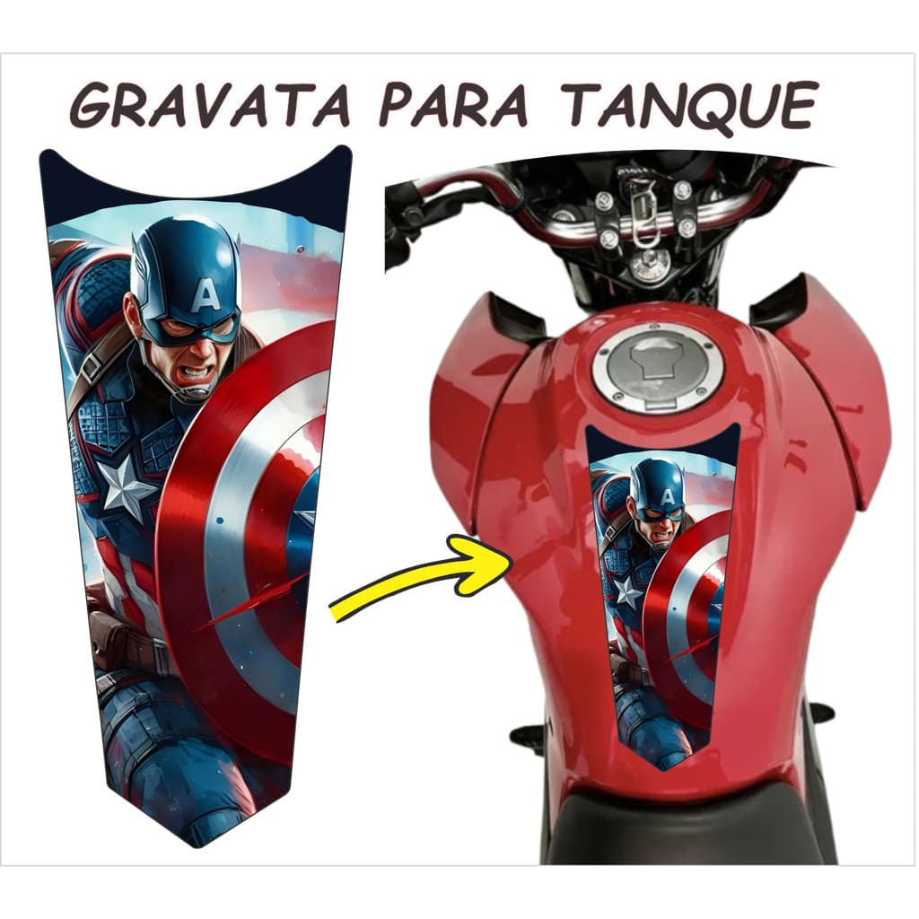 Gravata Adesiva para moto laminado NÃO DESBOTA Capitão America Titan Fan Auto Colante Universal ENVIO IMEDIATO