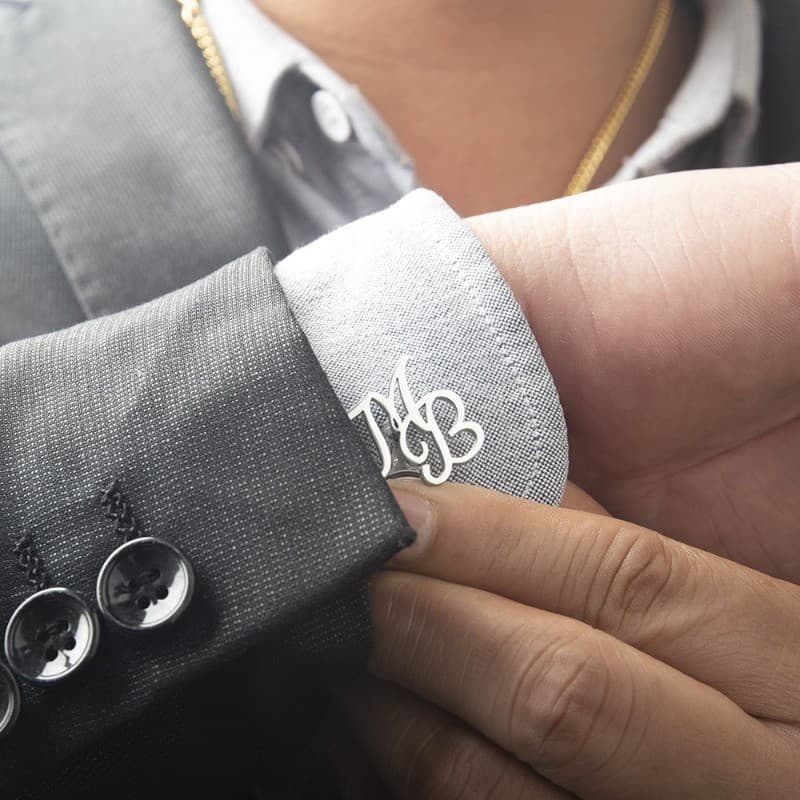 Abotoaduras Personalizadas Letras Duplas Aço Inoxidável Presente Casamento Terno Masculino Acessórios