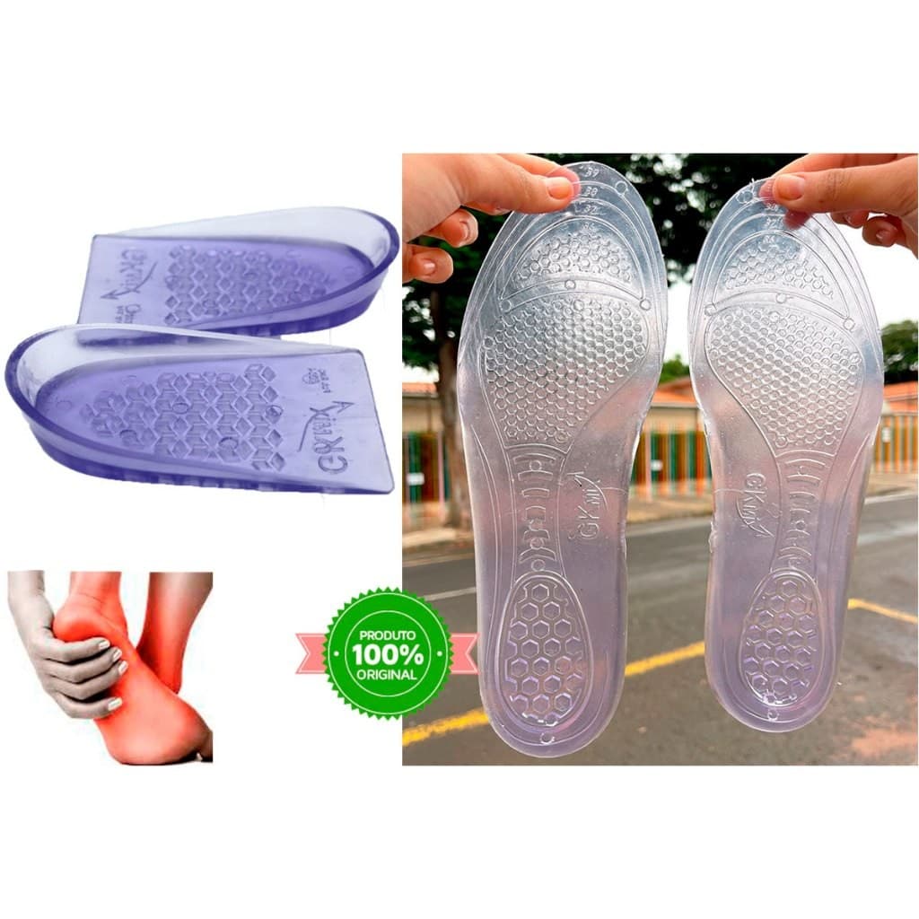 Kit Palmilha Gel Silicone + Calcanheira Gel conforto caminhada esporte dores esporão calcâneo