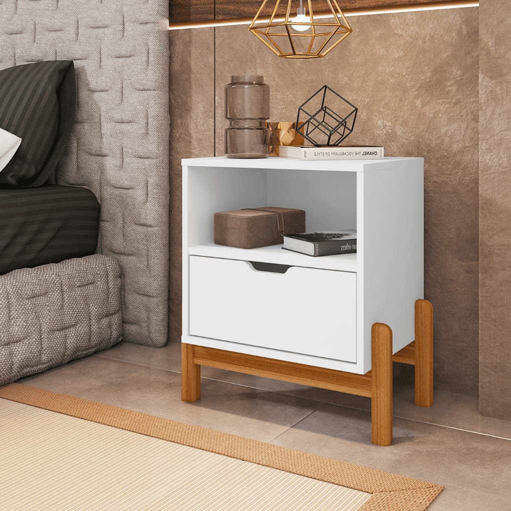 PROMOÇÃO Mesa De Cabeceira Criado Para Quarto Com Pés Em Madeira E Gaveta SoftClosed Alto Padrão