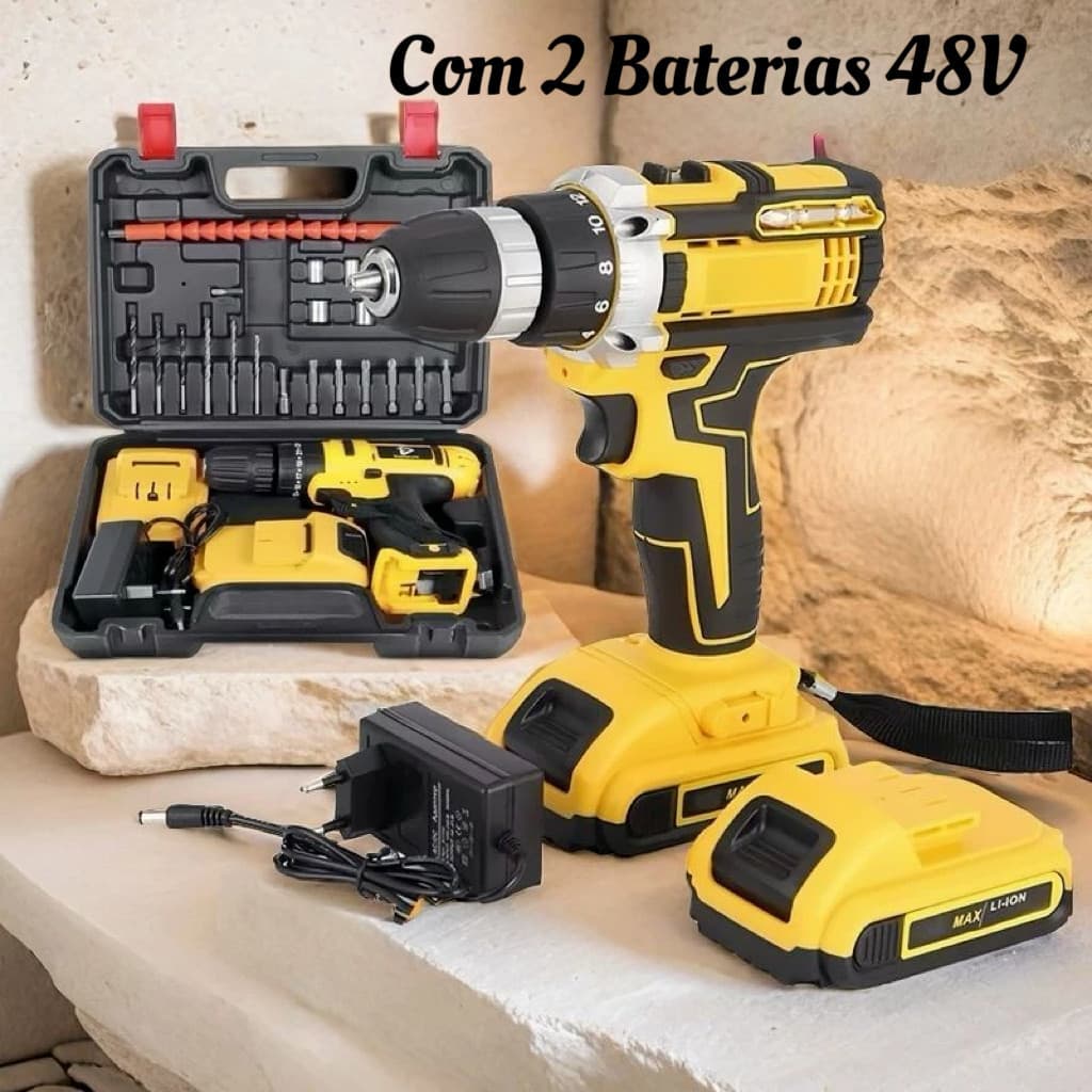Parafusadeira Furadeira 48V 2 Baterias Com Maleta e Acessórios Completo