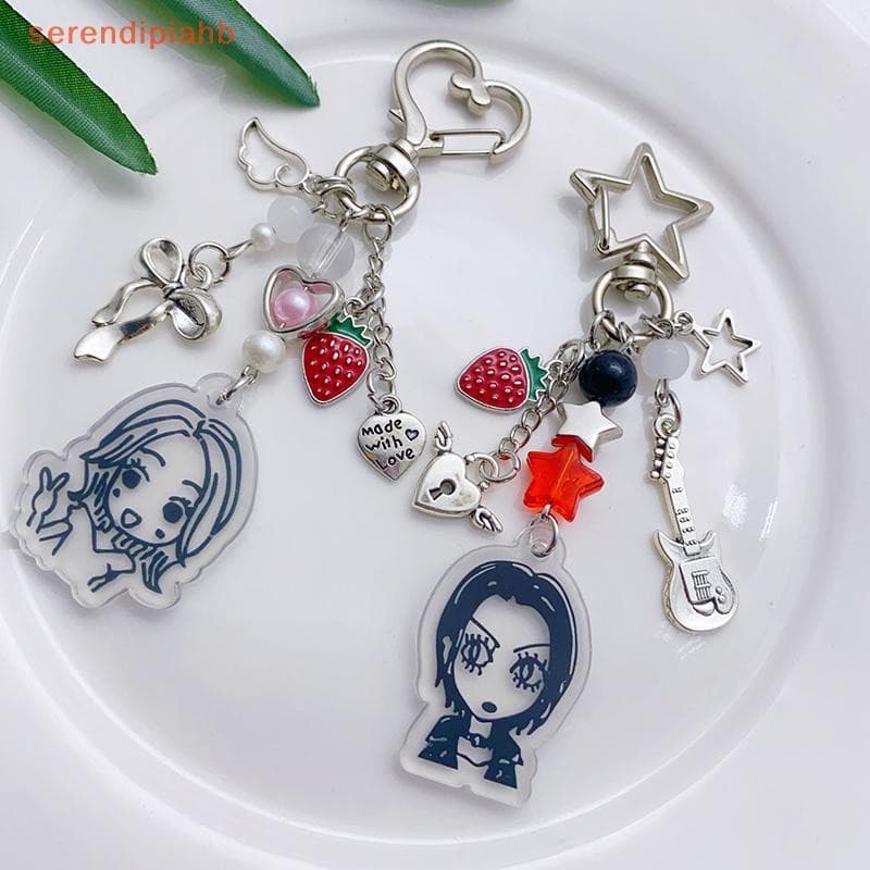 [serendipiahb] Y2K Nana Hachi Chaveiros Desenhos Animados Morango Baixo Frisado Chaveiro Moda Feminina Bolsa Pingente Câ