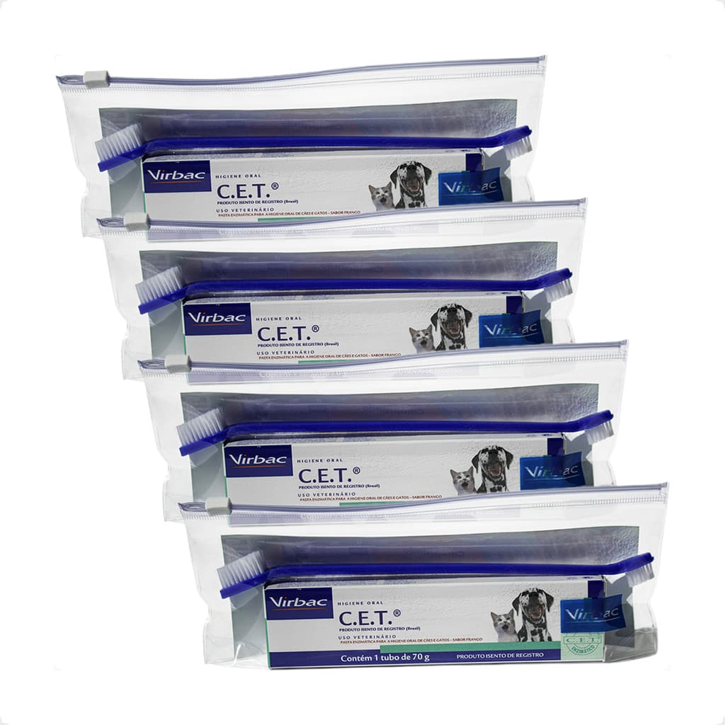 Kit 4 Pasta Dental Virbac Enzimática CET para Cães e Gatos - 70 g
