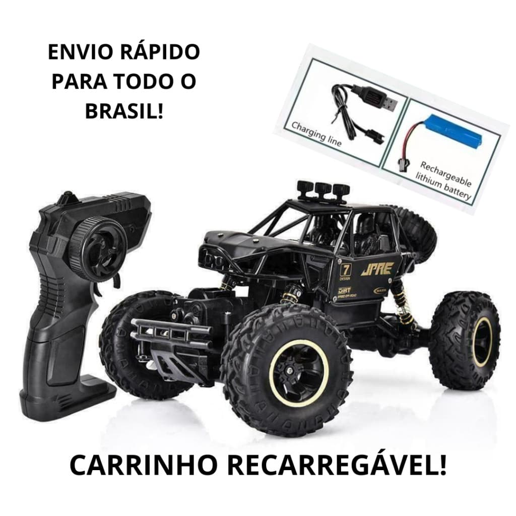 Carrinho de Controle Remoto Jeep 4X4 Monster Truck Brinquedo Bateria Recarregável Porsche Infantil
