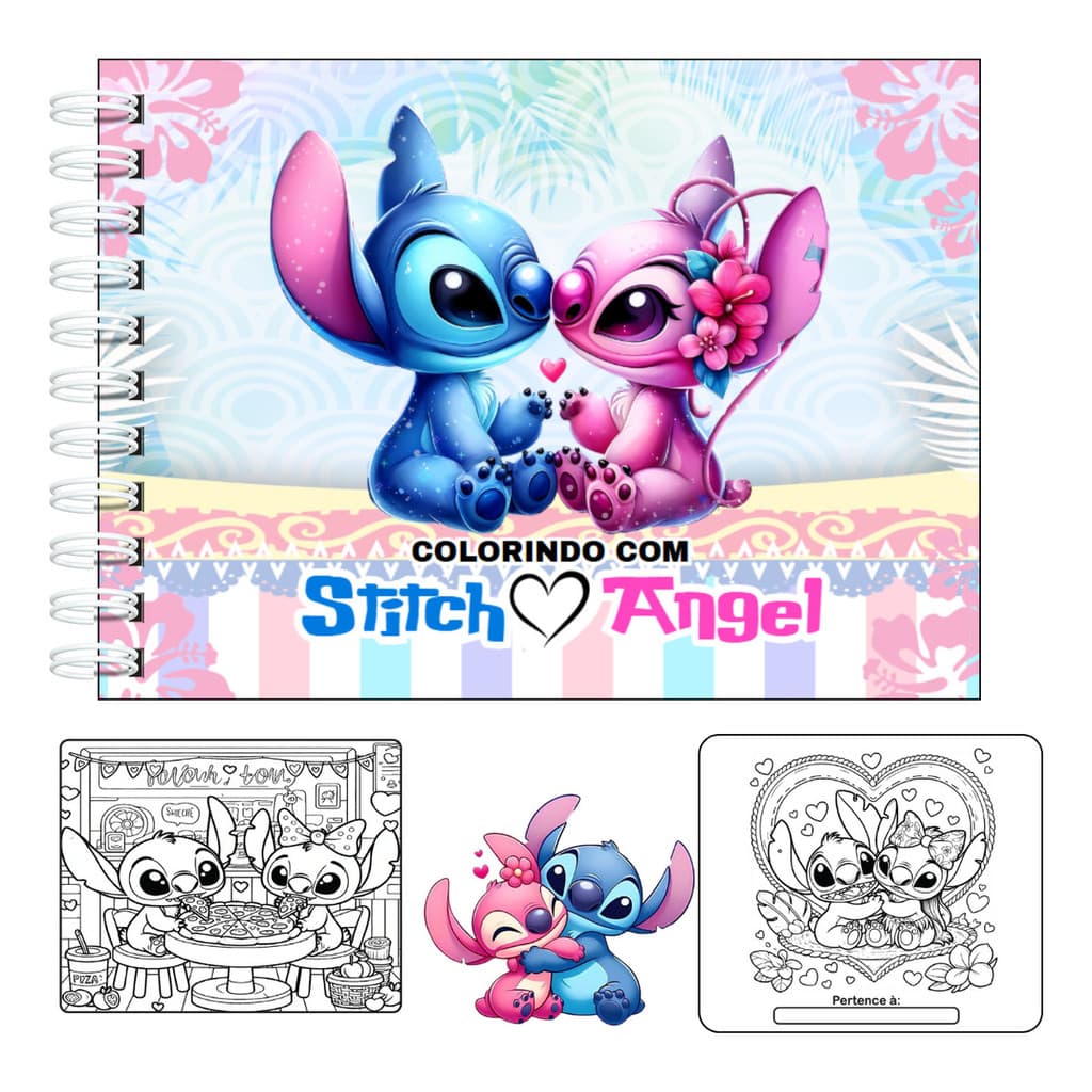 Livro De Colorir Stitch Angel Capa Dura 50 Páginas 180g A5 Laminação Holográfica Pronta Entrega