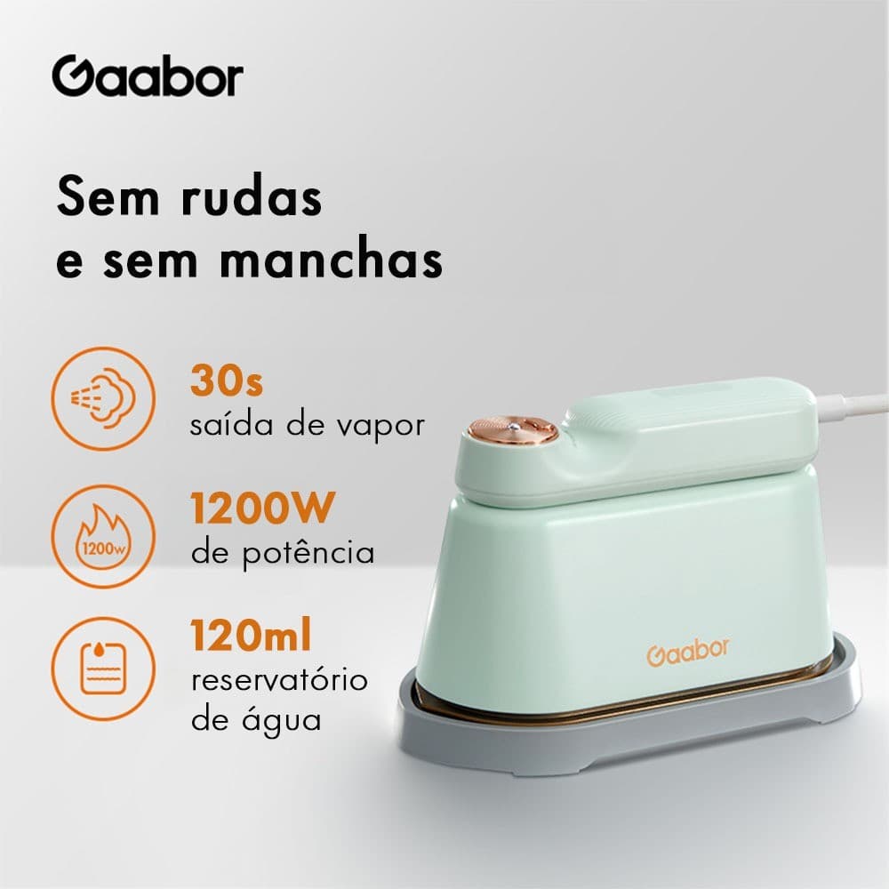 Gaabor Ferro de Passar a Vapor Portátil 1200W em Aço Inoxidável Resistente a Altas Temperaturas Vapor Top Clean HM-M01A