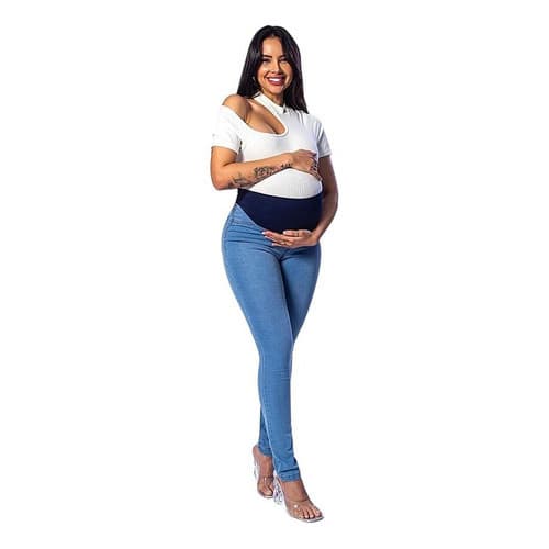 Calça Jeans Para Gestante Feminina Cintura Alta
