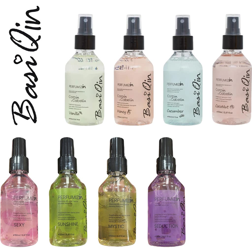 Kit 2 BasiQin Perfumizin Spray Corpo e Cabelo 150ml | Escolha 2 Fragrâncias entre 8 Opções | Perfume & Hidratação