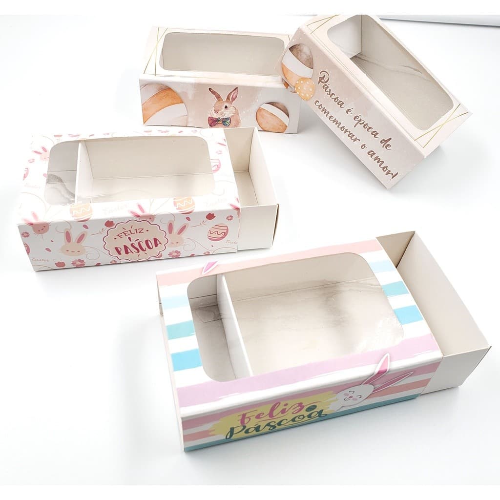 10 Caixas para lembrancinha de Páscoa p/ doces e chocolates de Páscoa. Visor transparente.  12x8x4cm