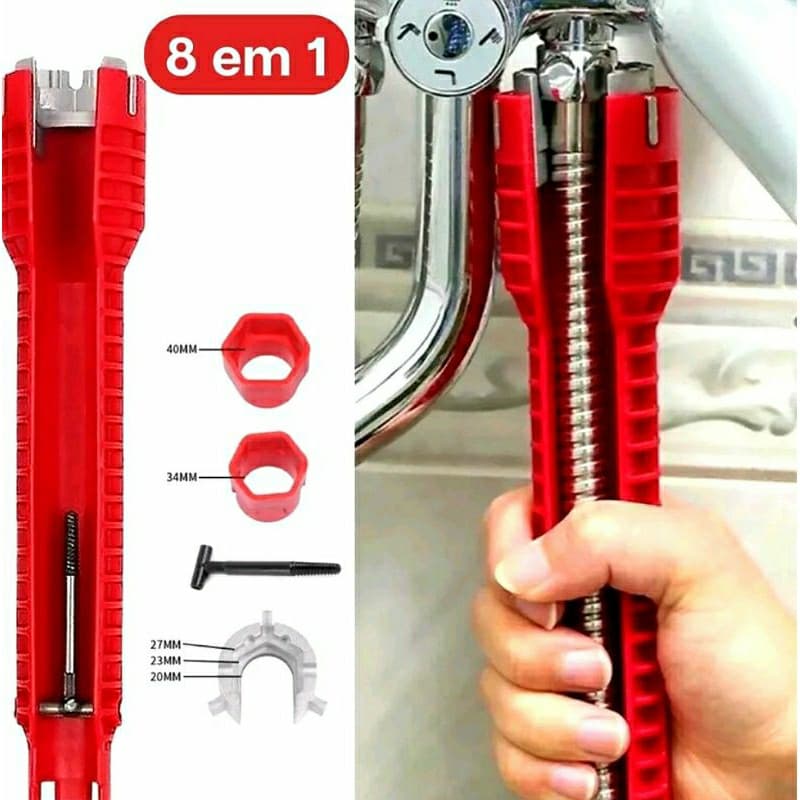 Chave Multifuncional 8 em 1 Multiuso Modus Para Apertar Cano Pia Troca Filtro Torneira