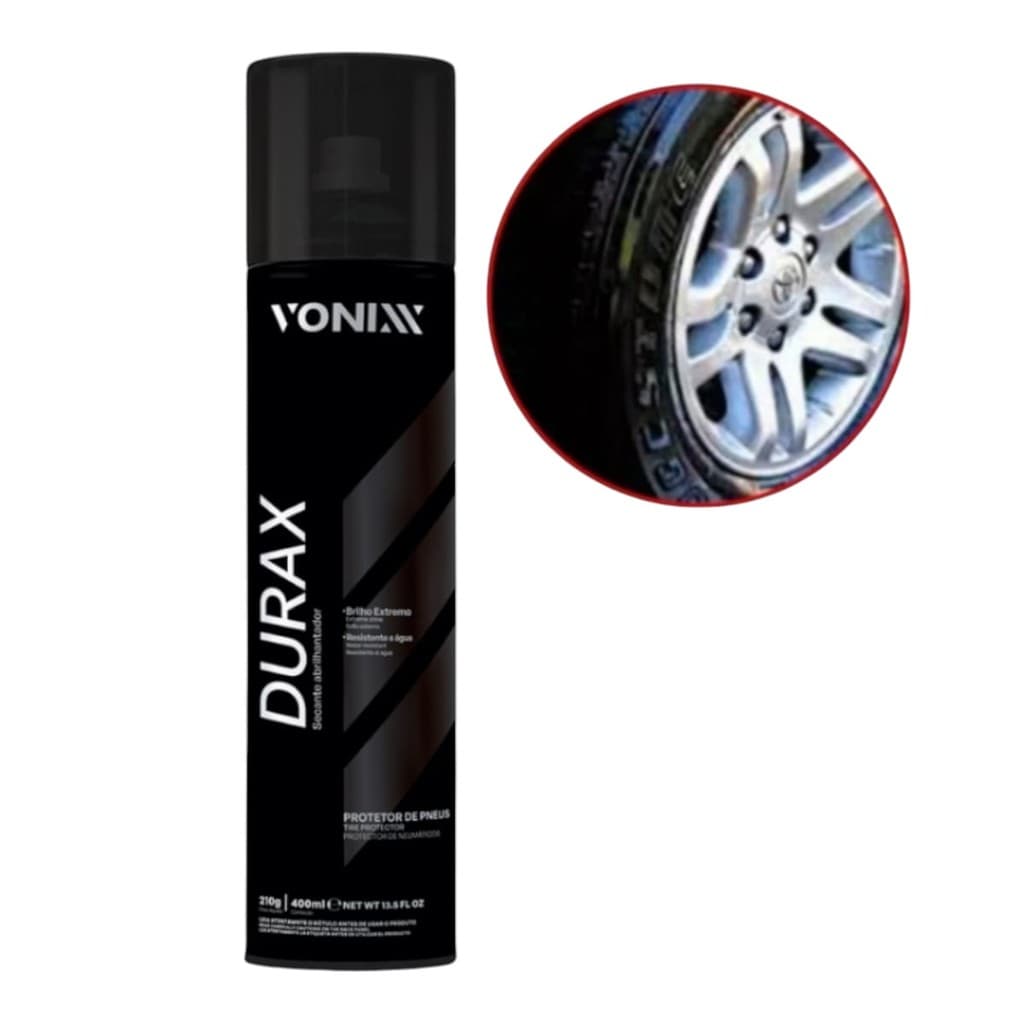 Durax Aerosol 400ml Brilho Extremo Pneu Pretinho Resistente a Água Vonixx Lançamento 2025