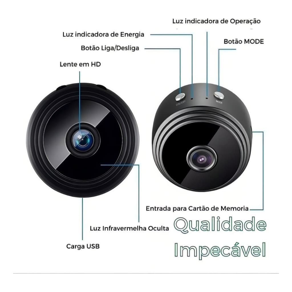 Kit 2 Câmeras Espiã A9: Sensor E Visão Noturna Cor Preto