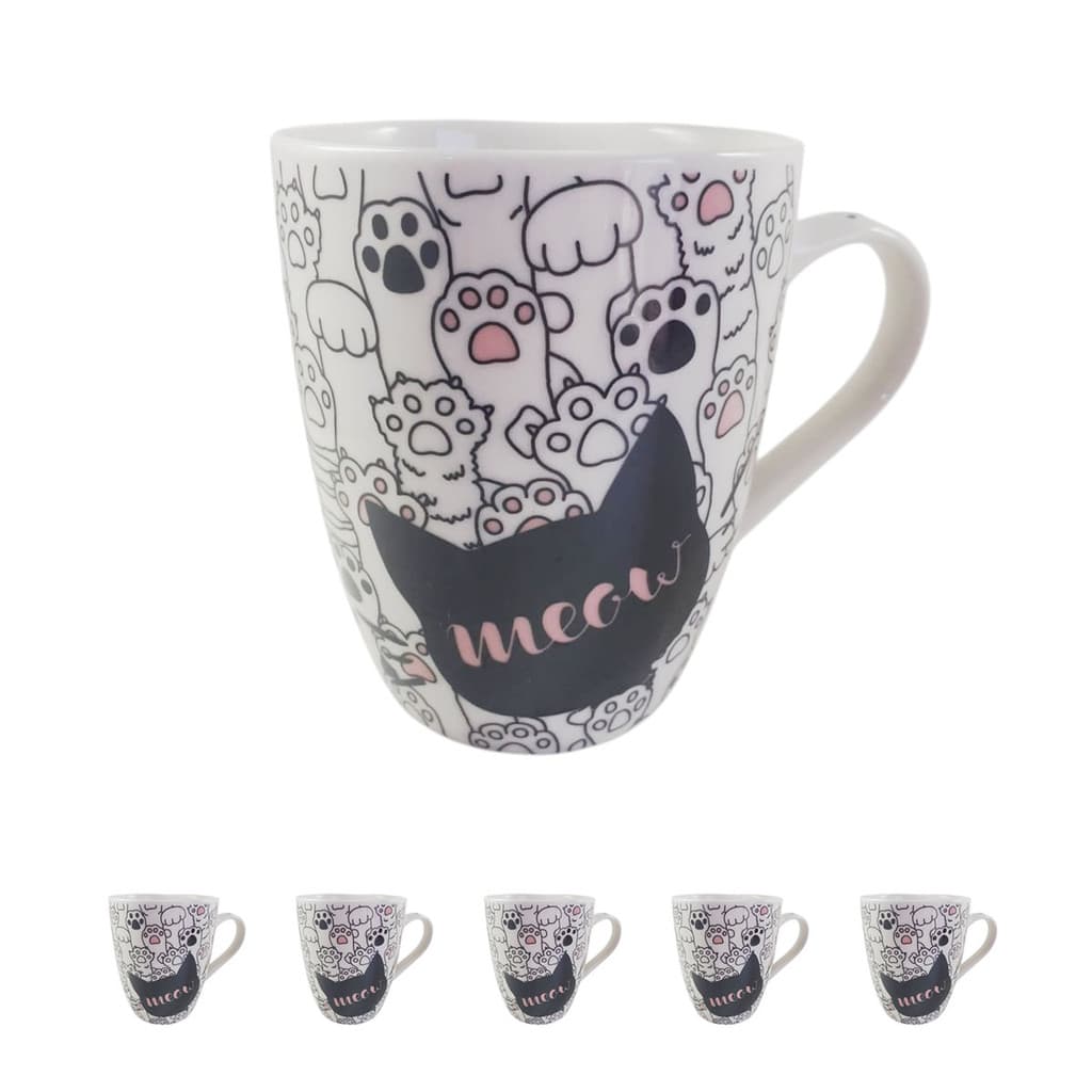 5un Xícara Cerâmica Gatinho Pets Cat 400ml Gato Patinhas