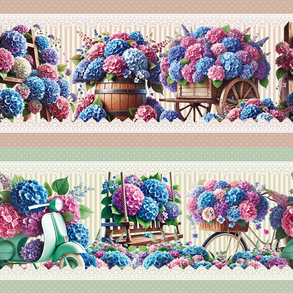 Tricoline Digital Barrado Hortênsias, 100%Alg. 50cm x 1,50mt