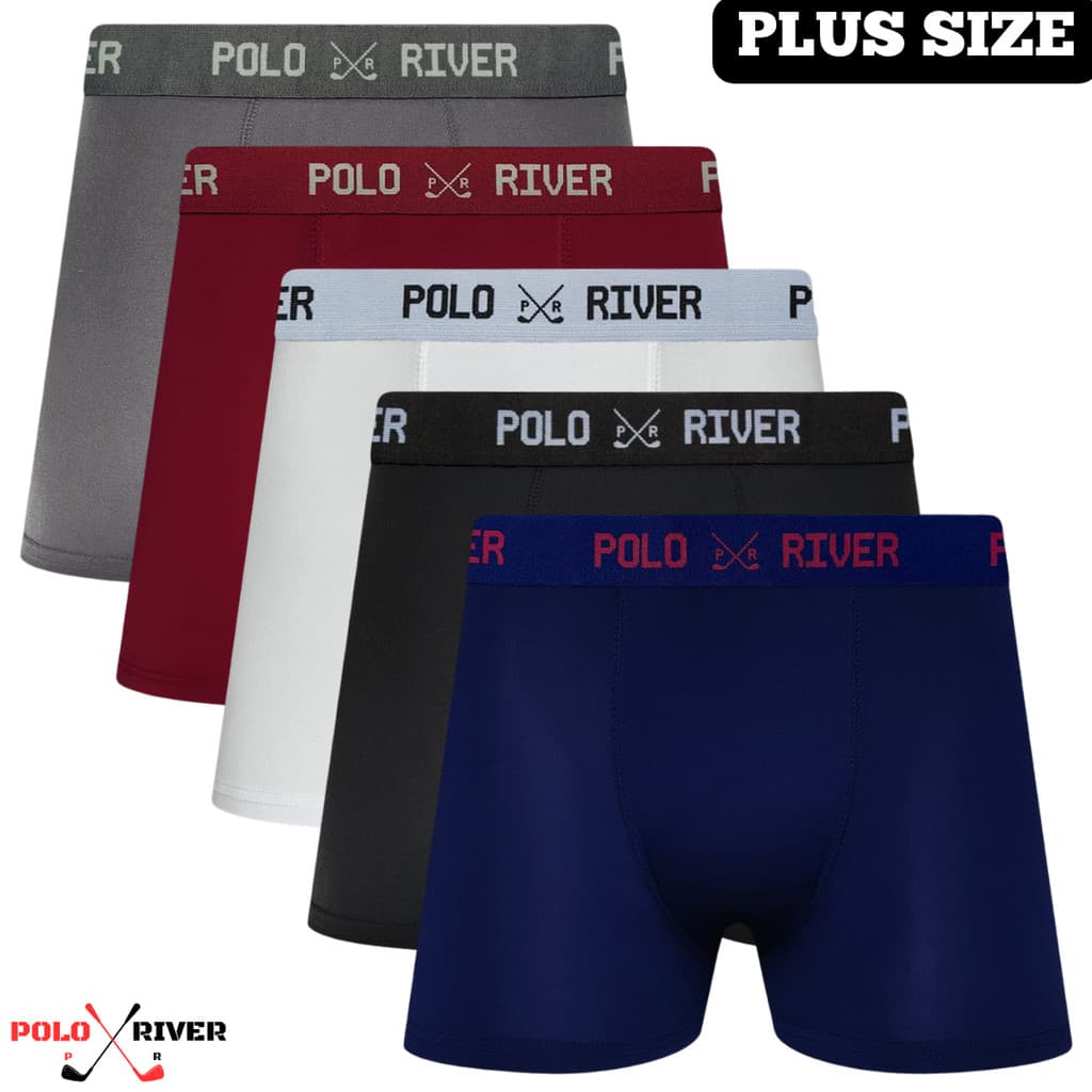 Kit 5 Cuecas Plus Size Boxer Microfibra Poliéster Polo river