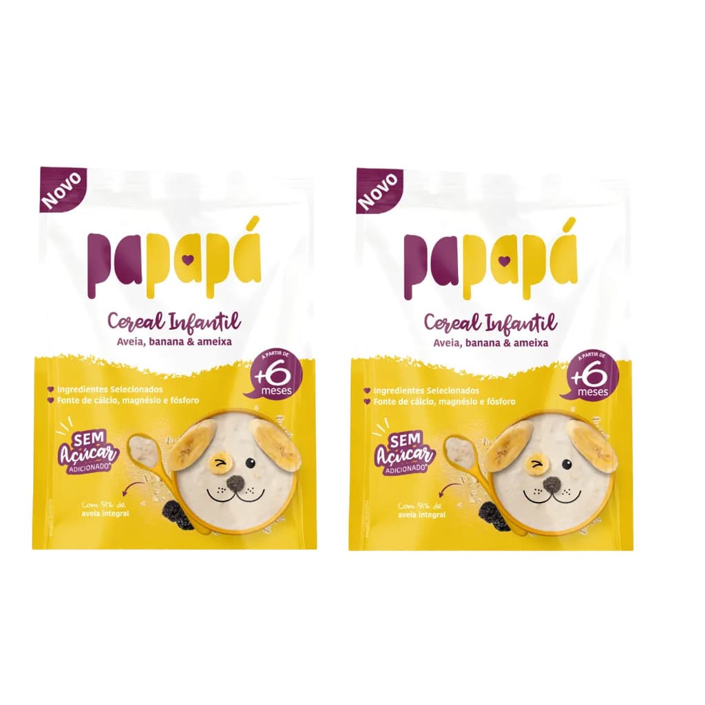 Kit 2x Cereal Infantil Aveia Banana  Ameixa Sache170g Papapa