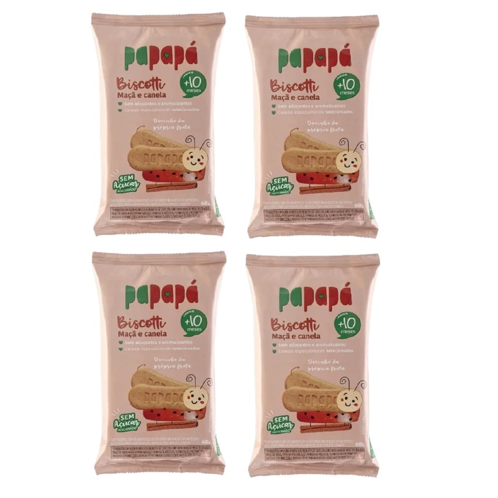 Kit 4x Biscoito Infantil Biscotti Maçã E Canela 60g - Papapá