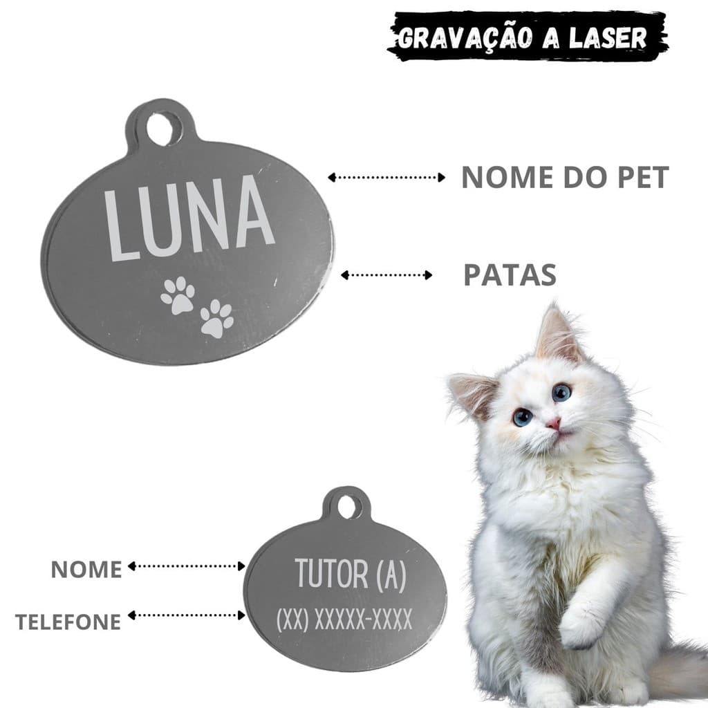 Placa de Identificação Pet Plaquinha Pingente personalizada Cachorro Gato