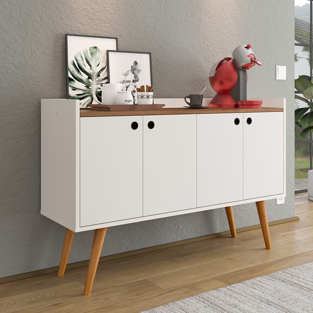 Aparador Buffet Bar Cantinho do Café Retrô 4 Portas Organizador Sala de Estar Cozinha Dallas