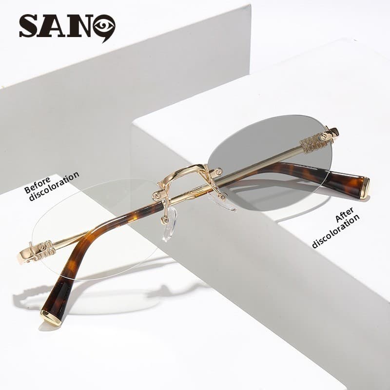 Óculos Anti-Azuis Sem Moldura De Metal Retrô Coreano Que Mudam De Cor Para Mulheres