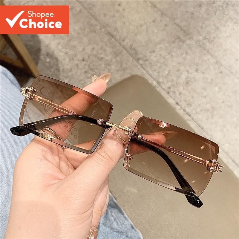 Óculos De Sol Quadrados Sem Moldura Da Moda Unissex Proteção UV Armação Leve Para Uso Diário/Viagens/Condução Marrom