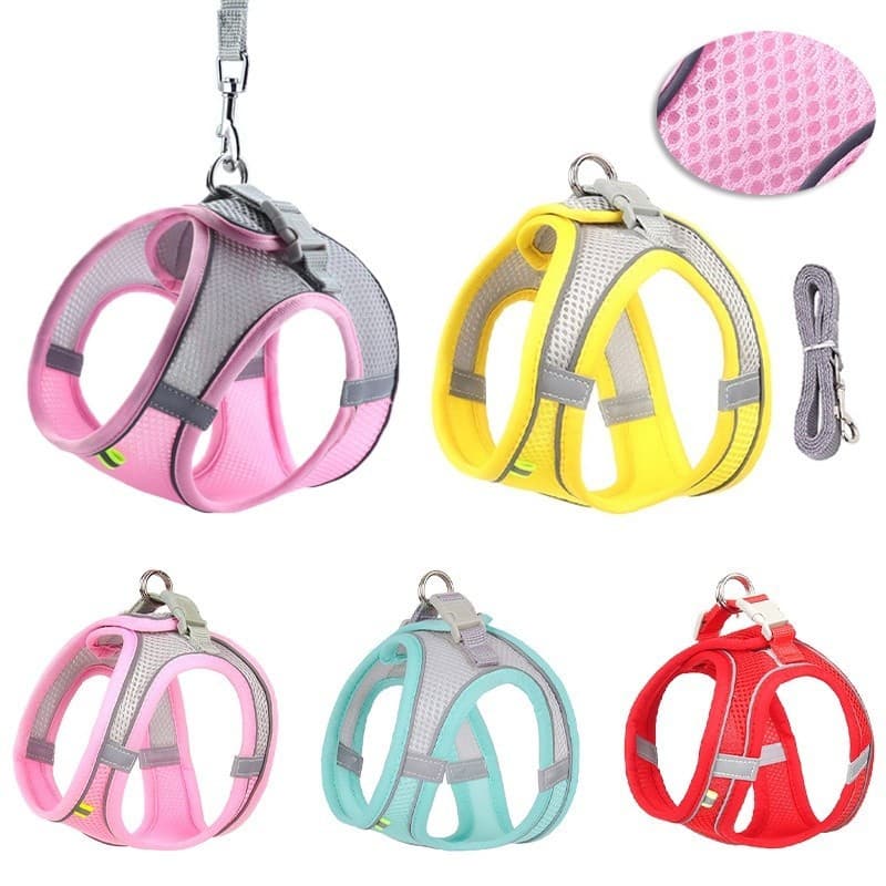 Coleira de Cachorro Peitoral Trela Para Cães Cão Cachorros e Gatos Pet Colete Com Guia Malha de Náilon