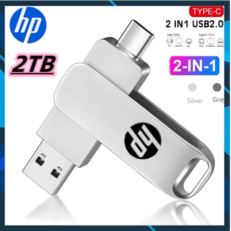Unidade flash USB HP 2TB 1TB OTG Metal TYPE-C 512GB 256GB 128GB Android microOTG Pen Driver 32GB 64GB 16GB 8GB