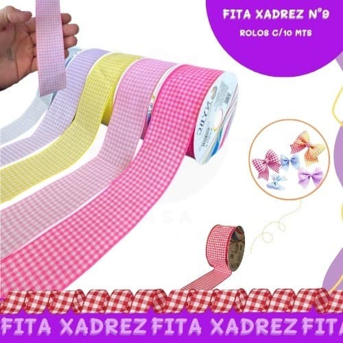 Fita Xadrez N°9 - 38mm - Rolo c/10 Mts Laços Junina Natalina