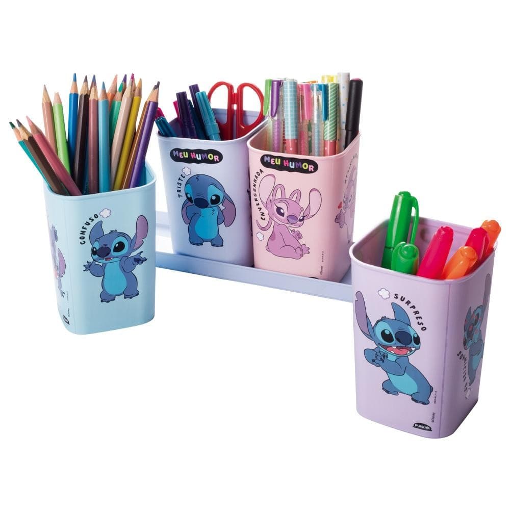 Porta Caneta Lápis Stitch Angel Bandeja Plasútil