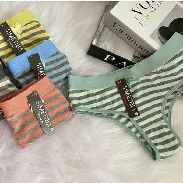 Kit 5 - Tanga Conforto Algodão Cotton Listrada Feminina