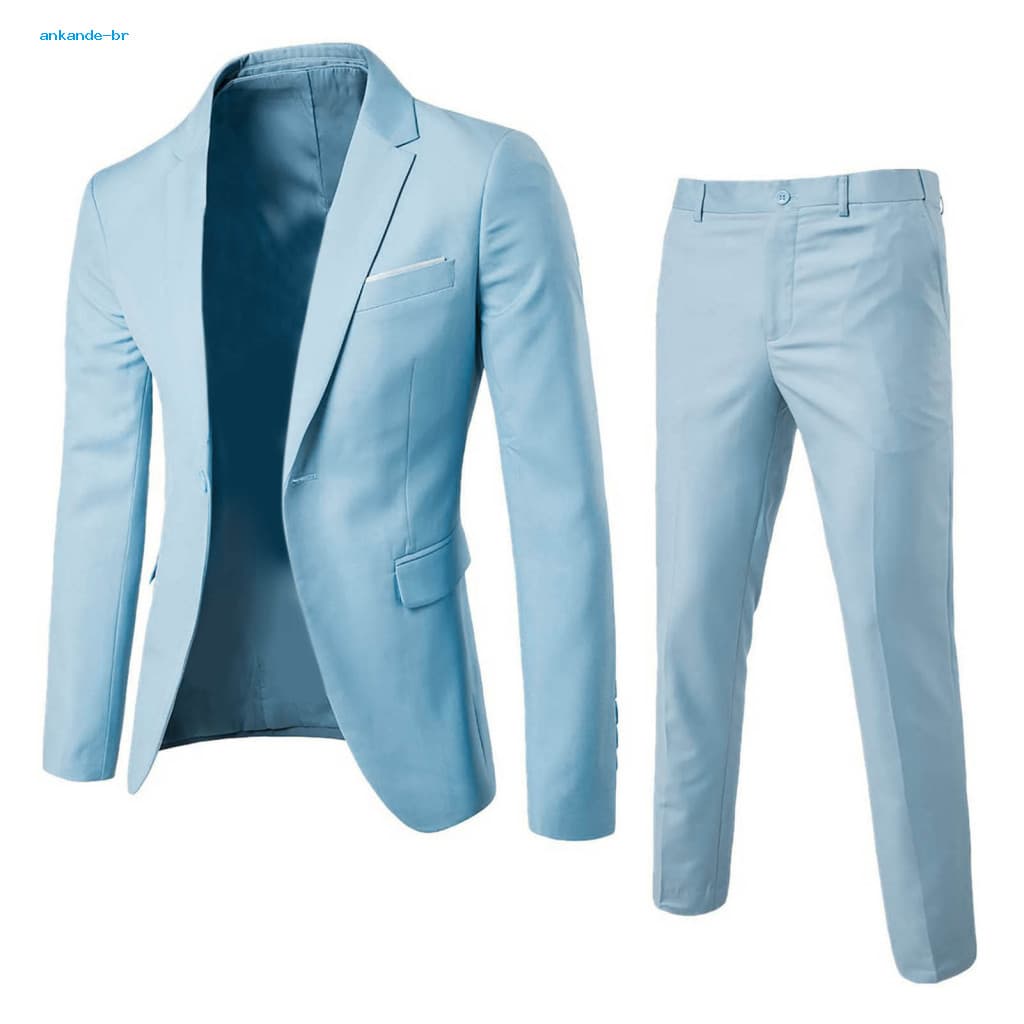 Ake-1 Conjunto Masculino Blazer Calças Cor Sólida Manga Longa Fino Ajuste Turndown Colarinho Temperamento Um Botão Bolso