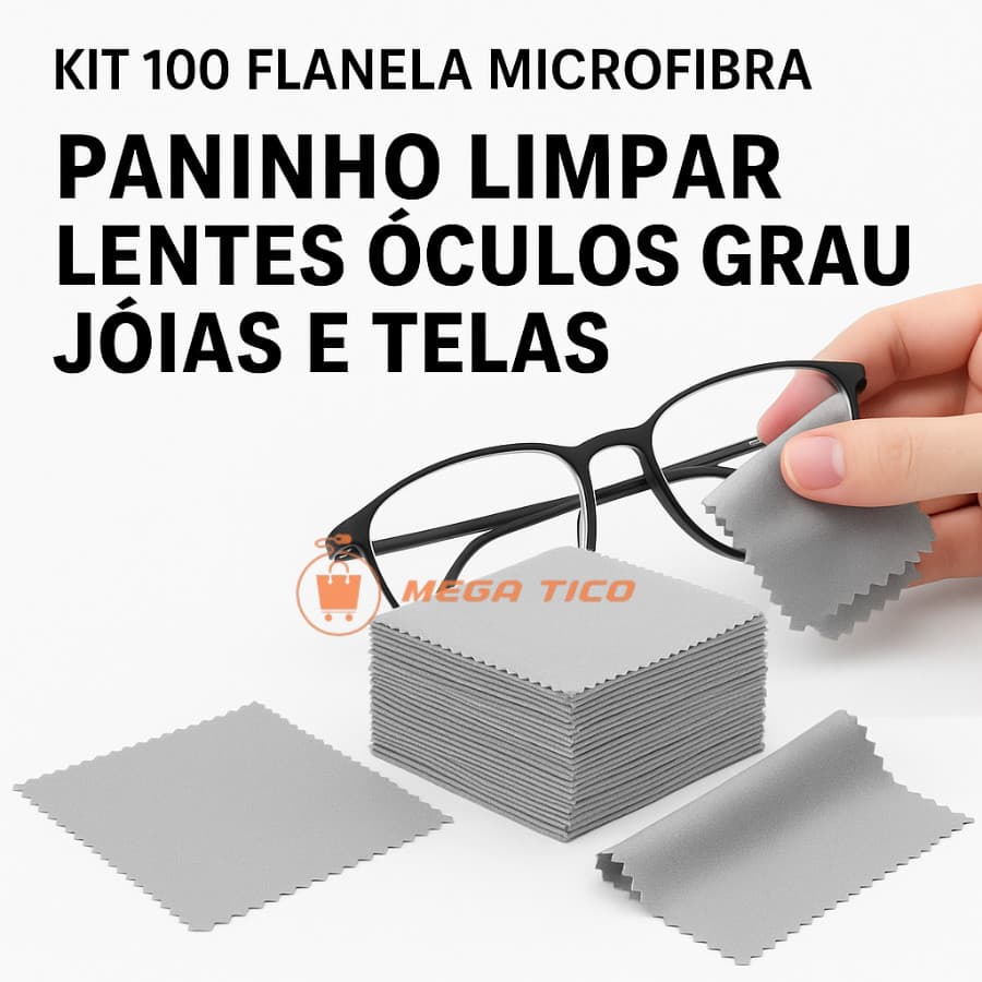 Kit 100 Flanela Microfibra para Limpar Óculos Lentes Telas Paninho Antirriscos Suave