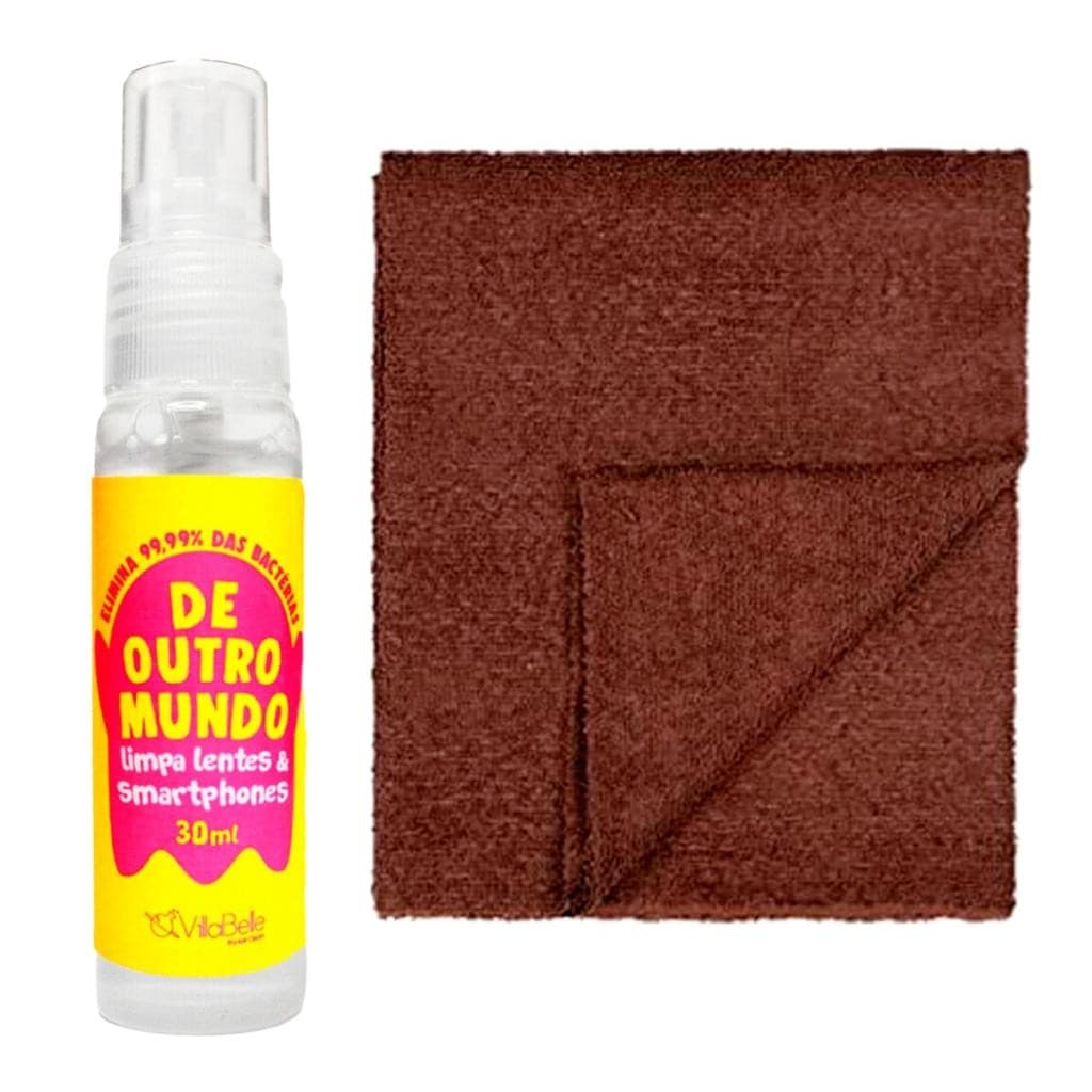 Kit Limpa Bacterias Lentes e Celulares com Pano Microfibra Cor: Marrom