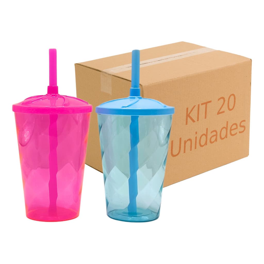 Kit 20 Copos Twister 300ml 2 Cores Com Canudo Atacado Varejo Balada Da Fábrica Brinde Lembrancinha