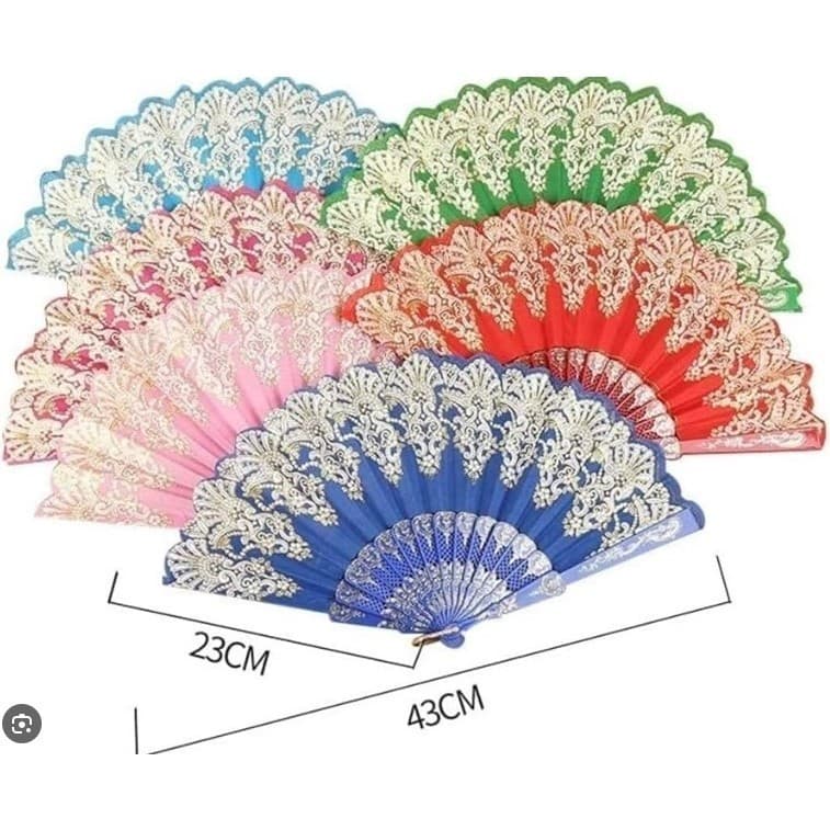 DAGUAN KIT 12PCS Leque de tecido Colorido estampado plastico Com Glitter/SEM Glitter