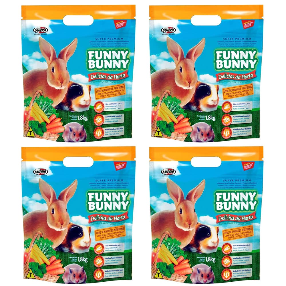 Kit 4x Funny Bunny Delícias da Horta Supra 1,8kg p/ Coelhos
