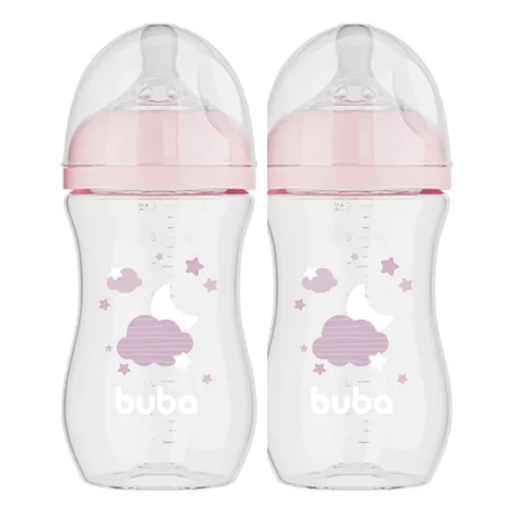 KIT C/ 2 MAMADEIRAS EASY FLOW NUVEM ROSA 270ML