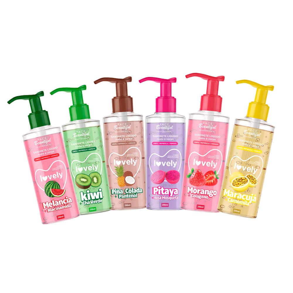 Kit 06 Sabonete Corporal e Facial de Fruta Lovely Face Beautiful  200 ml