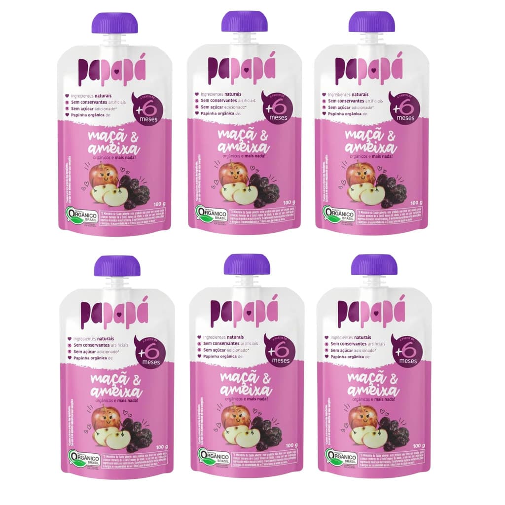 Kit 6x Papinha Orgânica Natural Maçã E Ameixa Papapá 100g