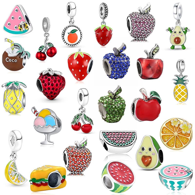 Berloques De Prata 925 Clássico Charme Morango Cereja Pulseira Acessórios Estilo Frutas Colar Presente Do Feriado