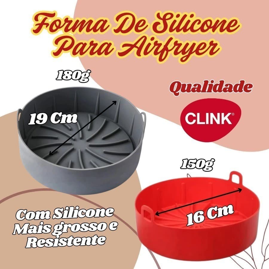 Forma Para Cozimento Redonda 19CM X 19CM X 7,7CM Ou 16CM X 16CM X 7,7CM  De Silicone Para Air Fryer