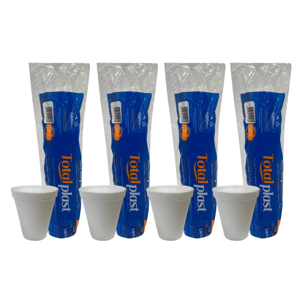 4 Pacotes de Copo de Isopor 180ml Totalplast com 20 unidades