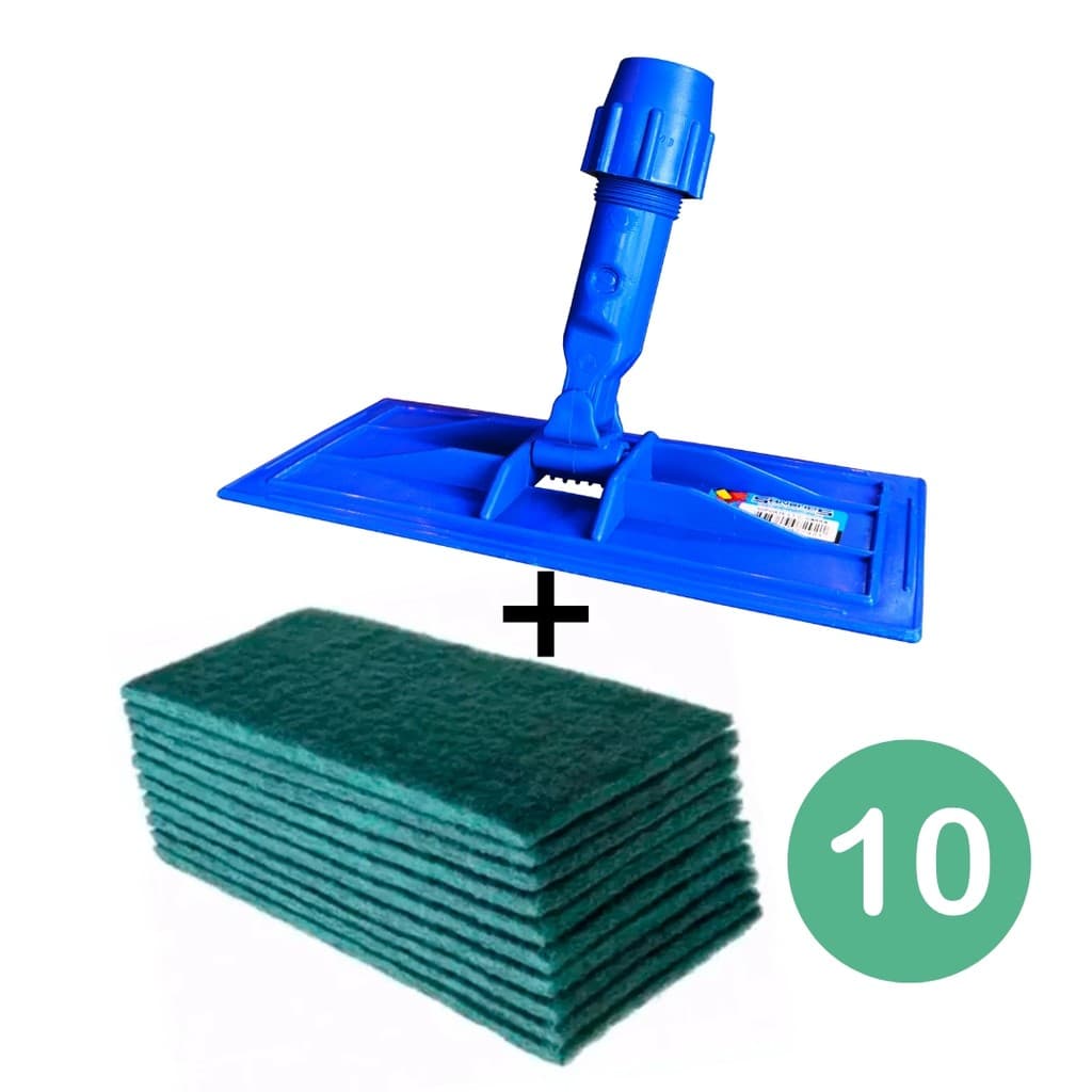 Kit Suporte para Fibra com 10 Fibras 250x100mm Multiuso para Limpeza de Pisos e Superfícies