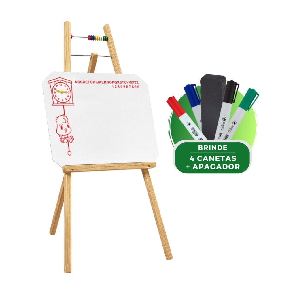 Lousa Branca Infantil Quadro Branco Cavalete 94x36cm + 4 canetas + Apagador Educativo Para Crianças