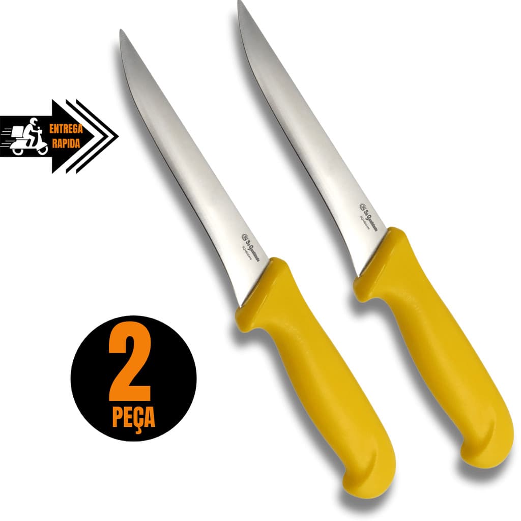 2 Facas para Desossar Profissional Nº6 Premium  Lâmina em Aço Inox e Cabo Ergonômico Amarela